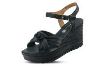 Black ladies' sandals with a wedge-shaped heel