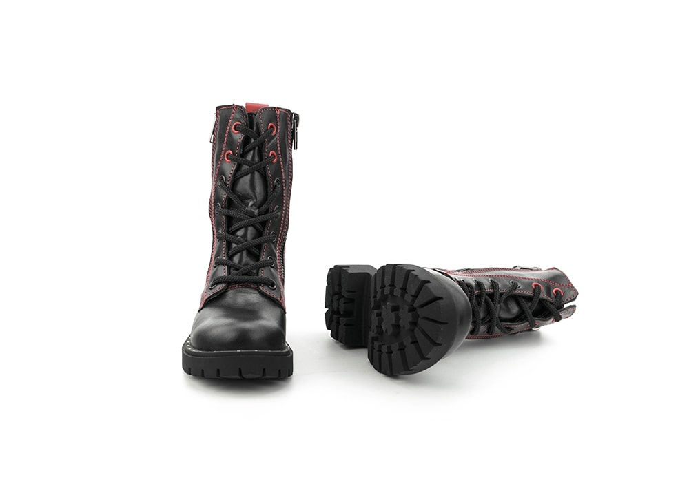 Black children's boots with zips and shoelaces 360° placeholder image