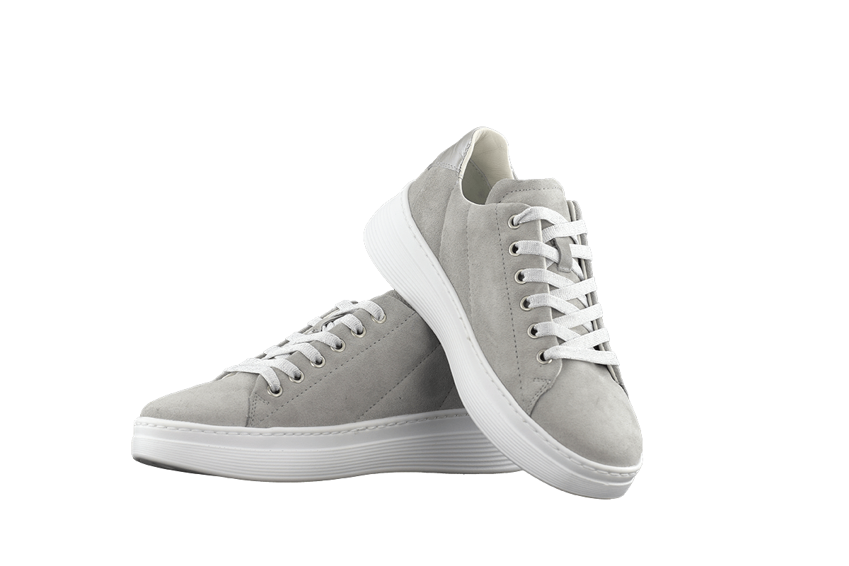 Ladies sports shoes from light gray suede leather