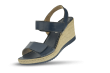 Дамски сандали в тъмносин цвят с клиновиден ток Thumb 360 °