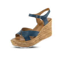 Blue ladies' sandals with a wedge-shaped heel