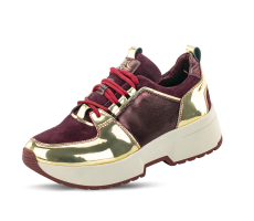 Ladies' sport shoes in burgundy with gold elements