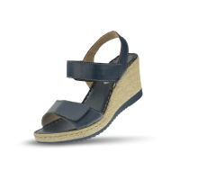 Ladies' dark blue sandals with wedge heel sole