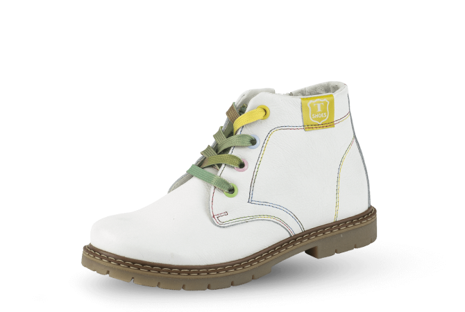 Kids' chukka boots with floral laces in white shagreen