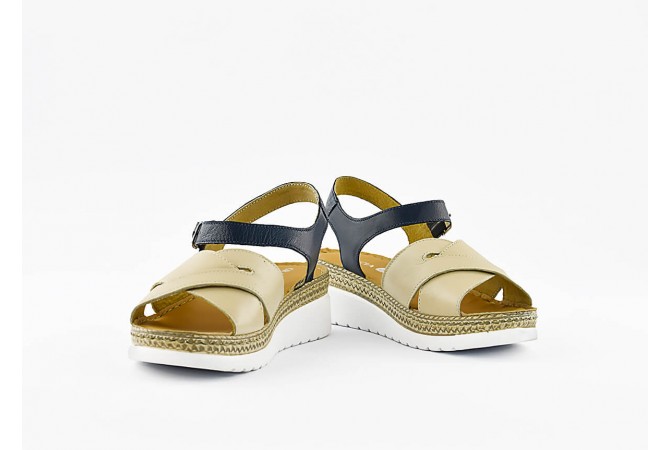 Ladies' sandals in beige and blue colour