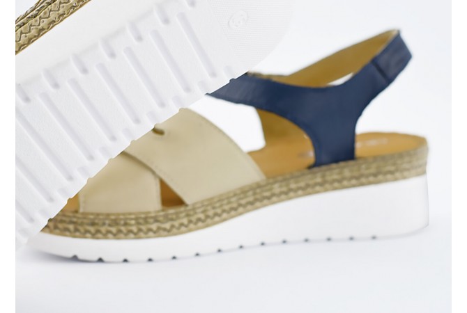 Ladies' sandals in beige and blue colour