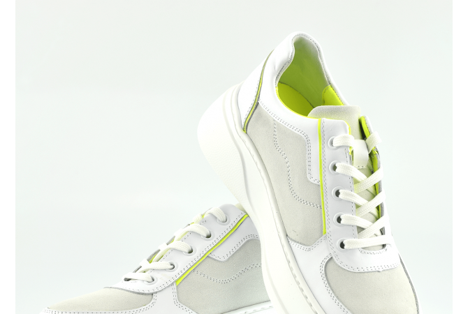 Ladies' sports shoes in white and electric green