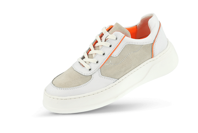 Ladies' sports shoes in white and orange colours