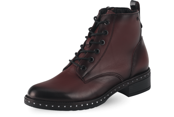 Ladies' boots with an impressive footbed in claret color