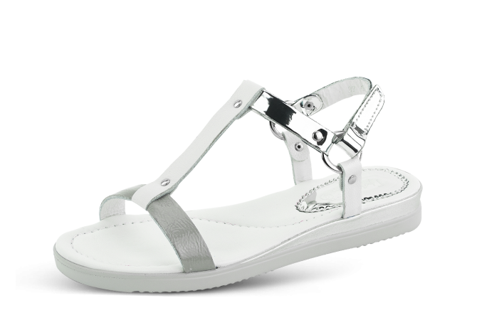 Дамски сандал в бяло и сиво