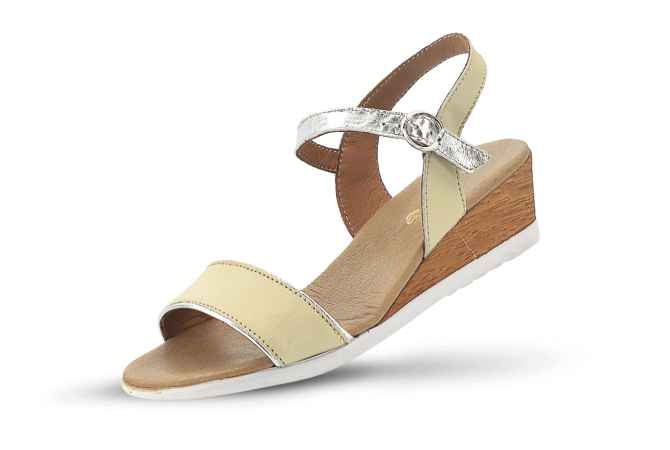 Ladies' sandals in beige and silver