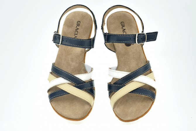 Dark blue ladies' sandals with white sole