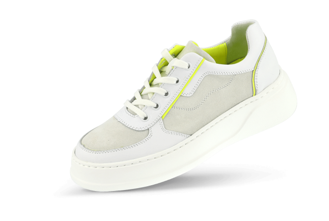 Ladies' sports shoes in white and electric green